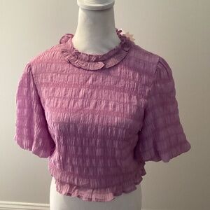 SHIRRED CRINKLED LILAC  SHORT TOP (Color: Lilac)